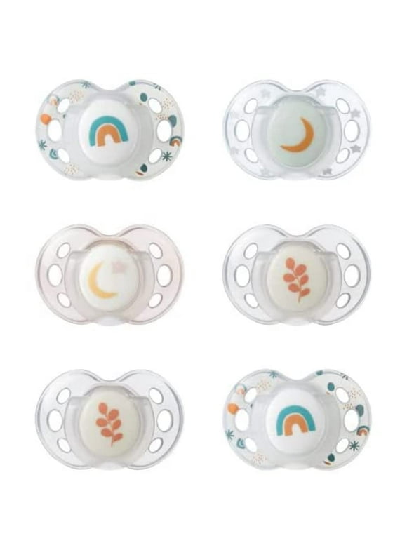Tommee Tippee Night Time Glow in the Dark Pacifiers, Symmetrical Design, BPA-Free Silicone, 18-36 Months, Pack of 6 Pacifiers