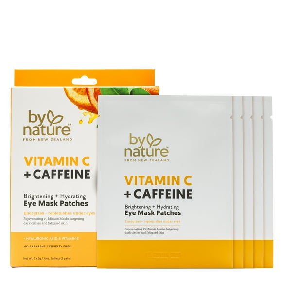 By Nature from New Zealand Vitamin C & Caffeine Eye Mask Patches Brighten & Hydrate Dry Skin - 5 Pack