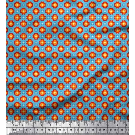 Soimoi Poly Georgette Fabric Floral Clip Art Print Fabric by The Yard 52 Inch Wide
