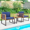 thumbnail image 1 of Costway 3pcs Patio Acacia Wood Bistro Conversation Cushioned Chair & Table Set Outdoor, 1 of 8