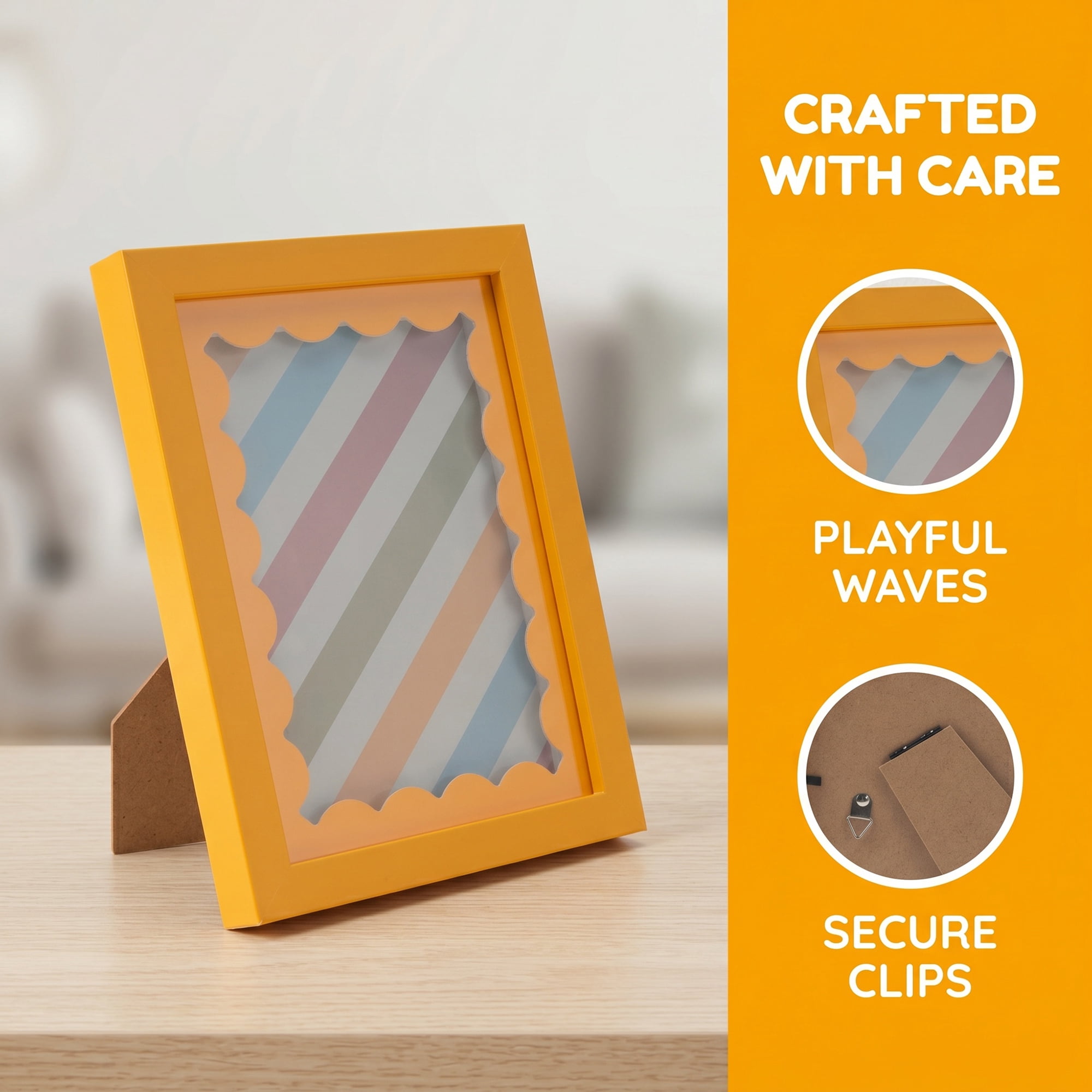 Unique Bargains MDF Wood Cute Wavy Picture Frame Yellow 5" x 7"