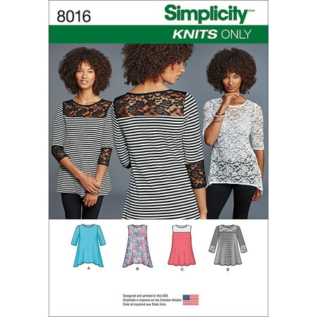 Cotton Knit Patterns - Simplicity Misses' Size XXS-XXL Knit Tops with Lace Variations Pattern, 1 Each