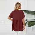 thumbnail image 2 of FJUCHAI Womens Shirts V Neck Short Sleeve Buttons Tops Tee Solid Color Blouse Loose Fit S-XXL, 2 of 9
