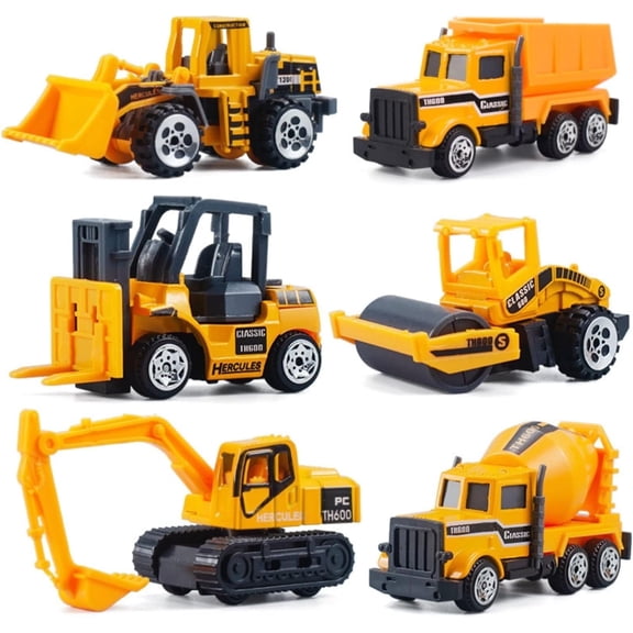 Mini Construction Vehicle for Kids, 6PCS 1/64 Scale Construction Truck Toys Set, Excavators Mixer Bulldozers Forklift Dump Toys, Toddler Cars Model Toy Great Gifts for Girls and Boys