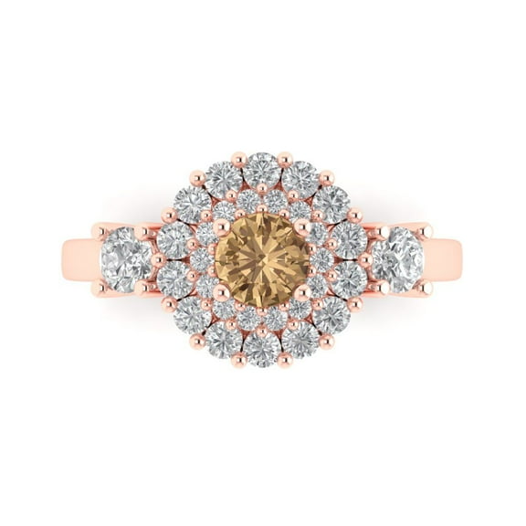 Halo Engagement Ring for Women - 1.4ct Simulated Champagne Diamond in 14K Rose Gold Promise Ring