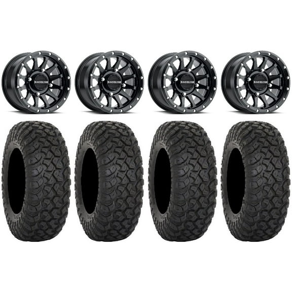 Raceline Trophy 15" Black Wheels 35" RT320 Tires Kawasaki Mule Pro FXT
