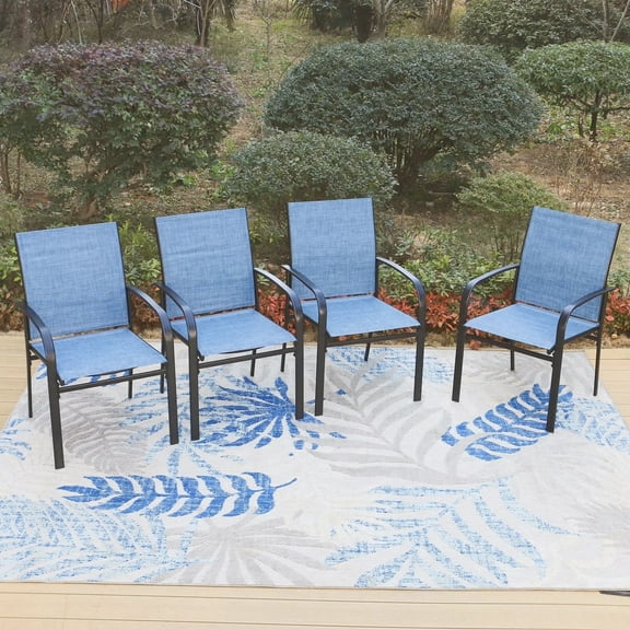 MF Studio 4-Piece Outdoor Patio Dining Chairs, Steel Frames with Textilene, Black & Blue