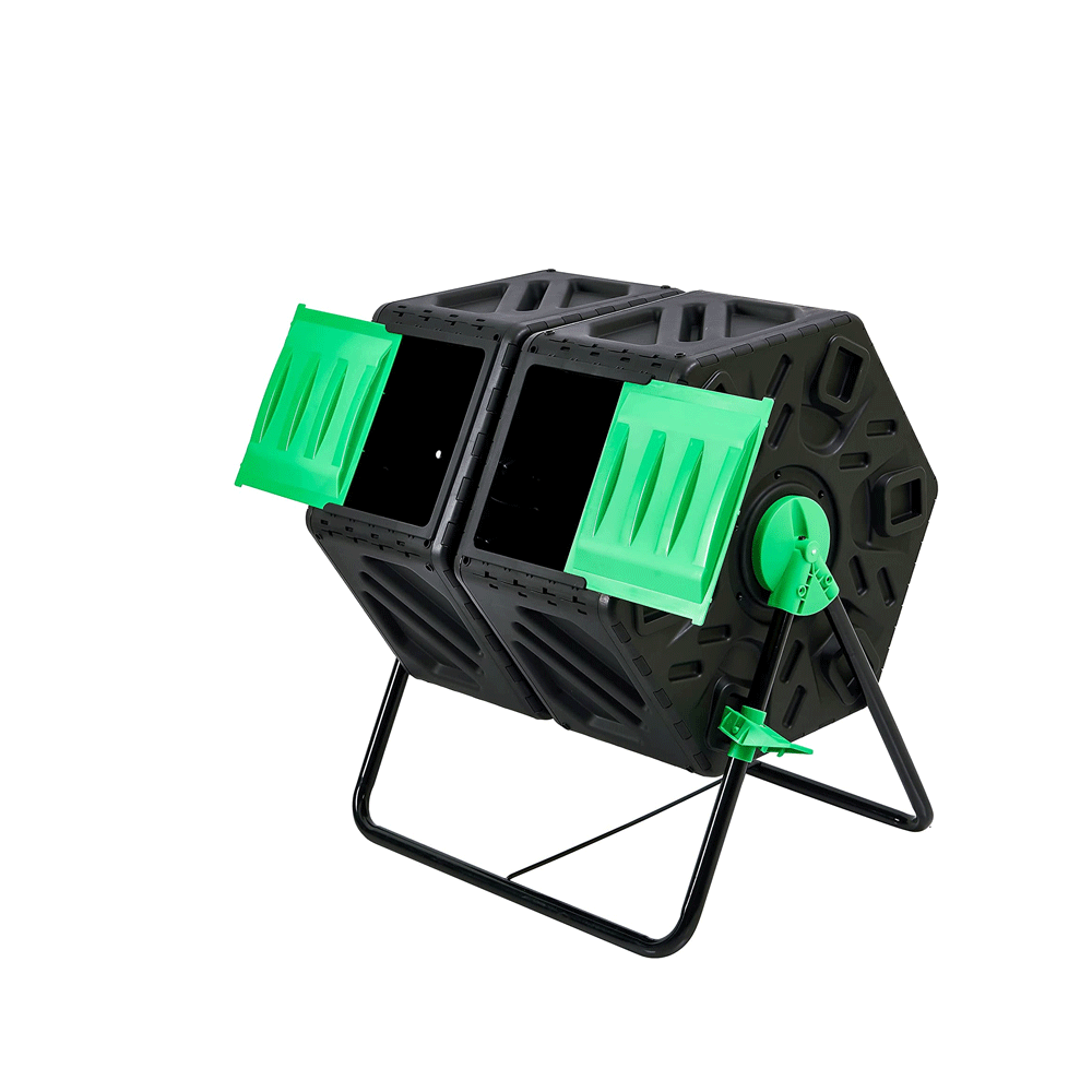 Compost Bin, 37 Gallon Rotating Chamber Composter with Sliding Doors