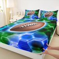 thumbnail image 3 of Manfei Boys Sports Fitted Sheet Full, Football Game Bed Set, Green Blue Brown 3-Piece, 1 Fitted Sheet and 2 Pillowcases, 3 of 6