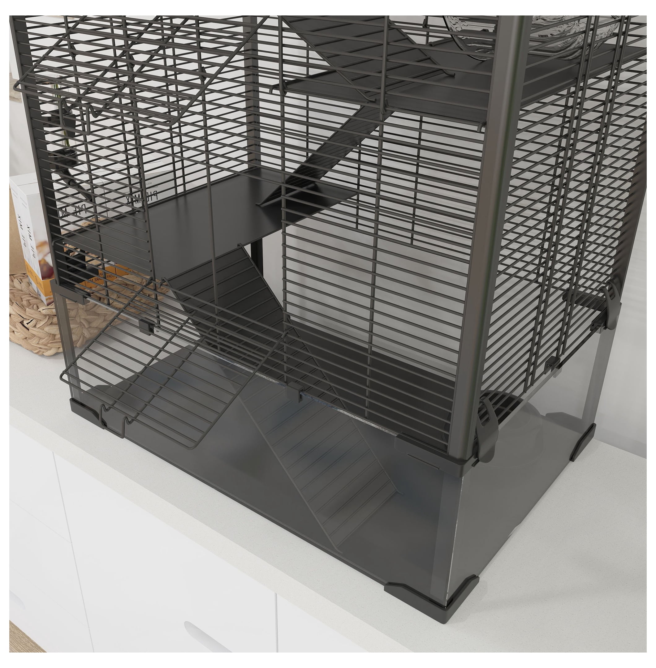 Hamster Cage 4 Tier with Tempered Glass Bottom, Running Wheel & Hut - Mice Rat Gerbil Habitat 24x16x31.5 Inch