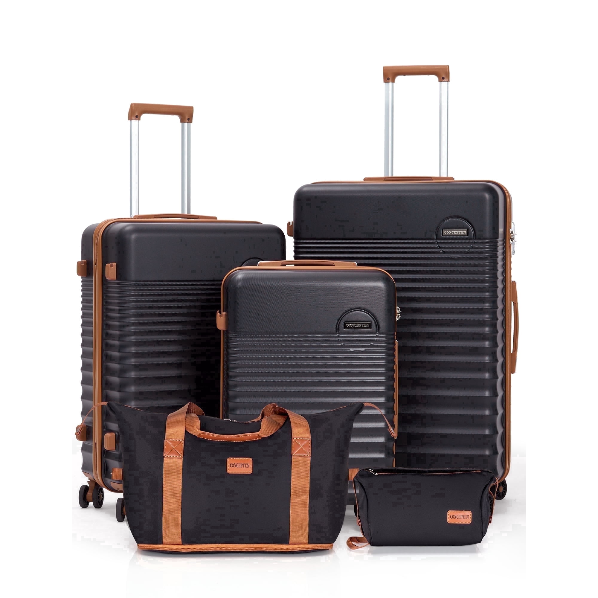 Concepten 5-Piece Luggage Set ABS Hardshell Suitcase with TSA Lock(20"Carry-On and 24" Travel Suitcase?28"Checked Luggage)-Black