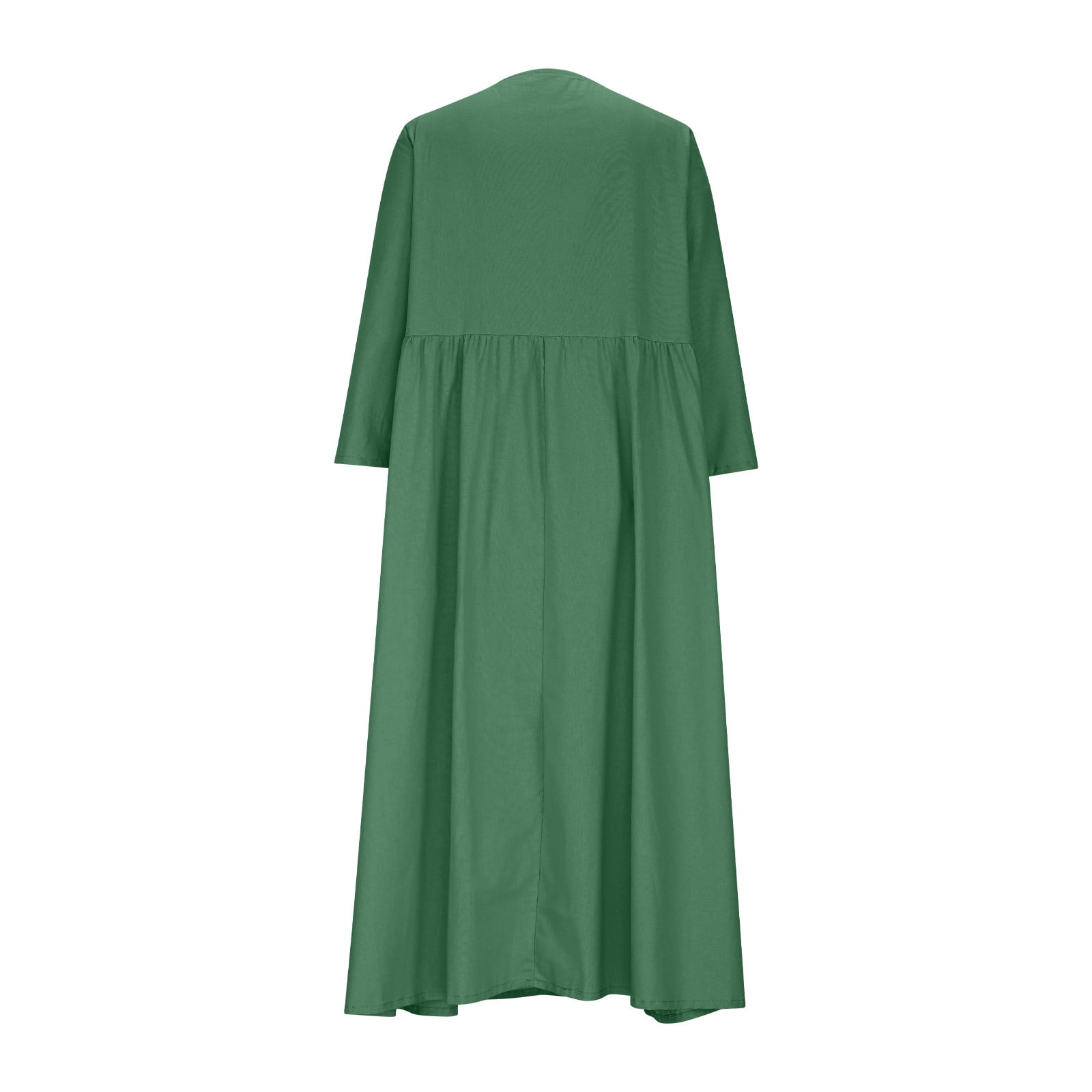 JGGSPWM Linen Dress Women V Neck Long 3/4 Sleeve Tunic Boho Maxi Dress Casual Spring and Autumn Plain Flowy Beach Vacation Dresses Green M