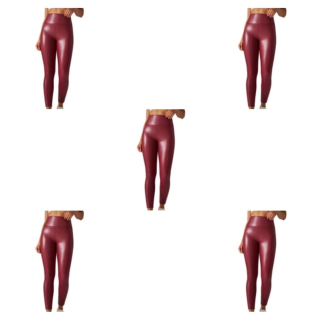 Mallas de cuero PU Qarigey para mujer pantalones pitillo de Yoga sin grietas talla grande Rojo 3XL