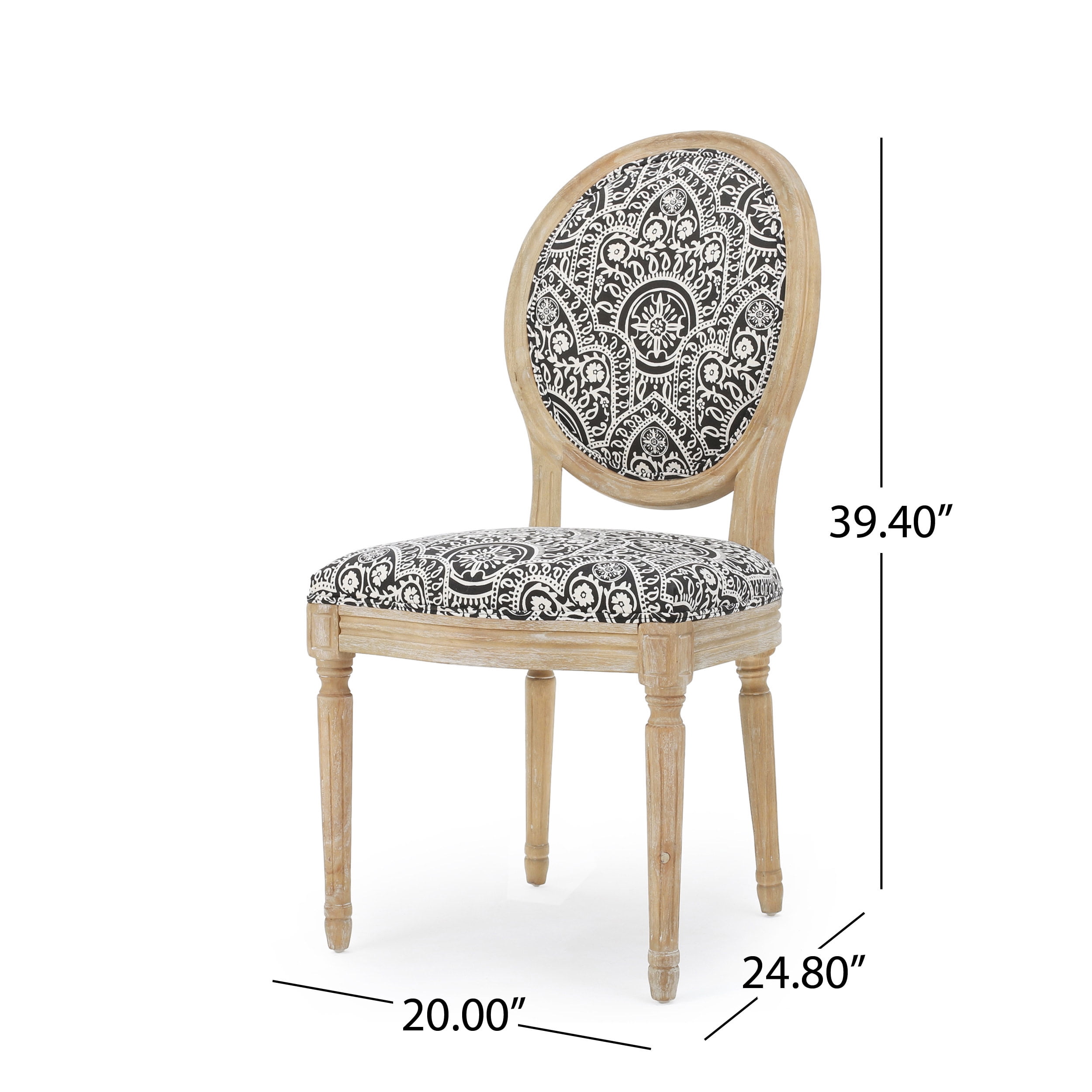 Noble House Dason Fabric and Wood 5 Piece Dining Set, Black and White Print and Natural