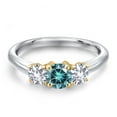 thumbnail image 3 of Gem Stone King 925 Silver and 10K Yellow Gold Blue Moissanite and White Created Sapphire Engagement Ring for Women | 1.00 Cttw | Round 5MM | Gemstone Birthstone | Size 9, 3 of 6