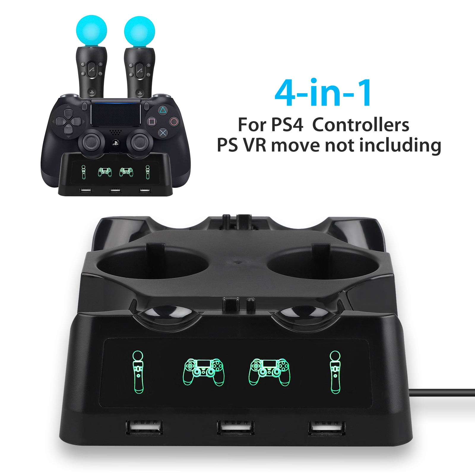 TSV PS4 PS Move Controller Charger, PS4 Controller Charge Station, 4 in
