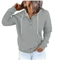 thumbnail image 1 of WEAIXIMIUNG Chandails en Molleton Graphiques pour Femmes Grande Taille Automne et Hiver Style de Rue à la Mode Couleur Unie Col à Boutons Poche Cordon de Serrage Chandail à Capuchon de Sport Décontracté, 1 of 6