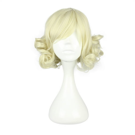 Unique Bargains Wigs for Women 12" Gold Tone Curly Wig with Wig Cap