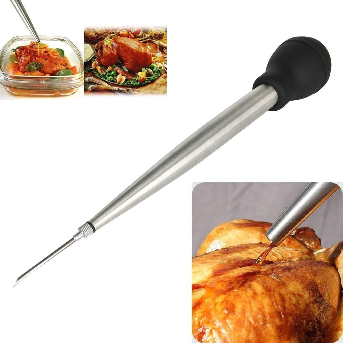 Marinade Injector Pump Drip, Meat Seasoning Syringe, Flavor Syringe Turkey Baster with Cleaning Brush, Silicone Pastry Brush for BBQ Meat Beef Chicken Pastries Jam