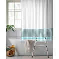 thumbnail image 2 of Split Shower Curtain for Transfer Bench, Blue Striped Fabric Shower Curtains for Bathroom, Modern Farmhouse Stripes Tub Sliding Transfer Bench Waterproof Bath Curtains 72"x72", 2 of 9