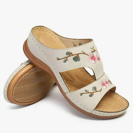 

Women s Indulge Relax Slipper Women s Memory Foam Spa Thong Flip Flops Cozy Indoor Slippers Summer Casual Wedge Sandals Shoes Casual 42 Creamy-white