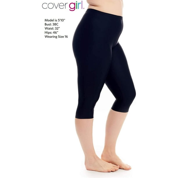 COVER GIRL Womens Swimwear Straight and Curvy High Waisted Swim Capri  Leggings with Tummy Control and Chlorine Resistant, Black, 10 