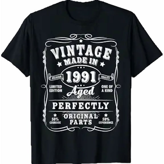 Vintage 35 Birthday Decorations Men 35yr 1991 35th Birthday T-Shirt