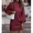 thumbnail image 4 of Ribbed Long Sleeve Bodycon Lantern Sleeves Bodycon Sweater Dress Soft Stand Collar Fashion Casual for Dating for Female ANGGREK Otros, 4 of 6
