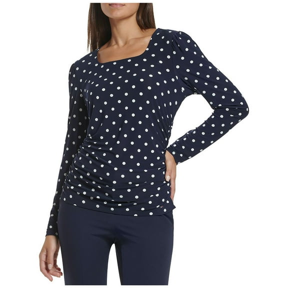Tommy Hilfiger Womens Polka Dot Ruched Blouse