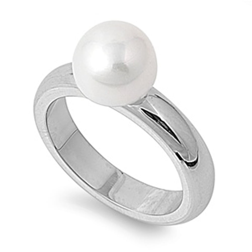 Women's Cultured Pearl Ring Fashion Stainless Steel Band New USA 4mm Sizes 5-11 Women's Cultured Pearl Ring Fashion Stainless Steel Band New USA 4mm Sizes 5-11