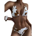 thumbnail image 1 of 3Pcs/Set Women Swimwear Cow Print Metal Chain Summer Off Shoulder Backless Split Bikini for Swimming,Coffee XL, 1 of 8
