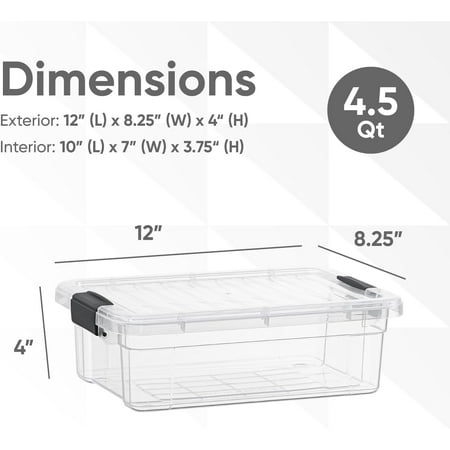 Superio Clear Storage Box with Lid, 4.5 Quart Plastic Container Bins for Organizing, Stackable Crates, BPA Free, Non Toxic, Odor Free, Organizers for Home, Office, School, and Dorm