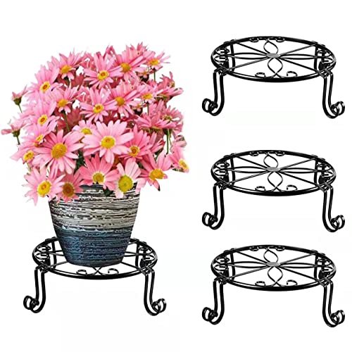 Soporte para plantas Kylinbigda de metal para interiores y exteriores, negro (paquete de 3)