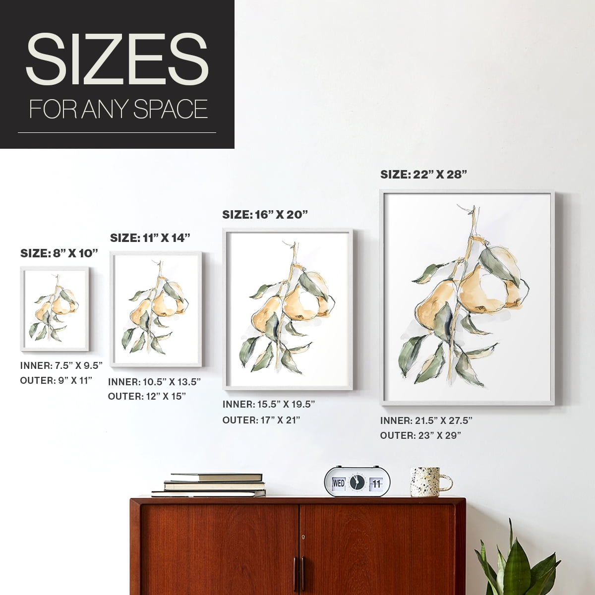 Watercolor Fruit Contour I Framed Print in White Solid Wood 8 x 10 Framed Print