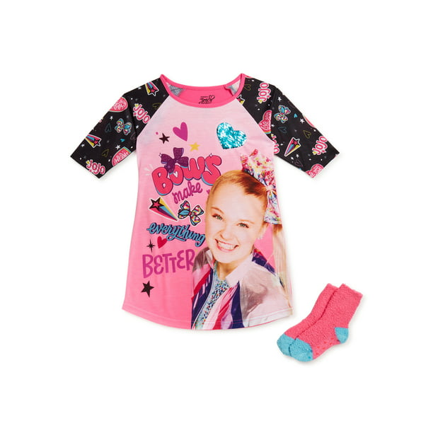 JoJo Siwa Girls Pajama Nightgown with Cozy Socks Sizes 4-10 - Walmart.com