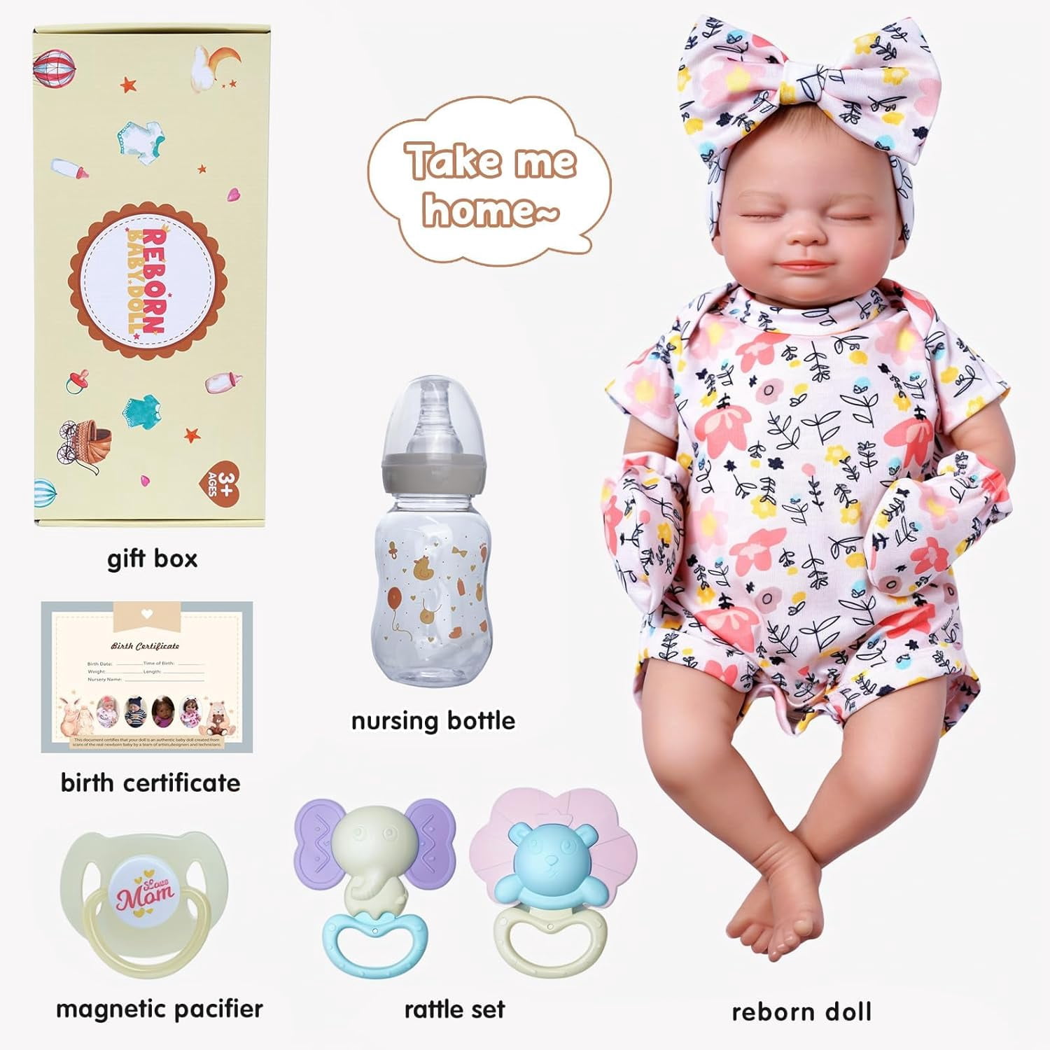 RSG 17 Inch Reborn Dolls with Soft Cloth Body Newborn Sweet Smile Sleeping Dolls Doll Girl with Gift Box for Cuddling, Role Playing and Collection