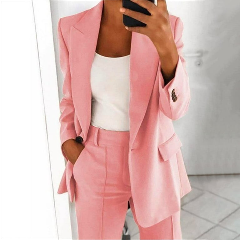 Womens Blazer Suit Pants Sets Cardigan Plus Size Notched Jacket and Dress  Pants 2 Piece Outfits Business Casual (X-Large, Pink) 