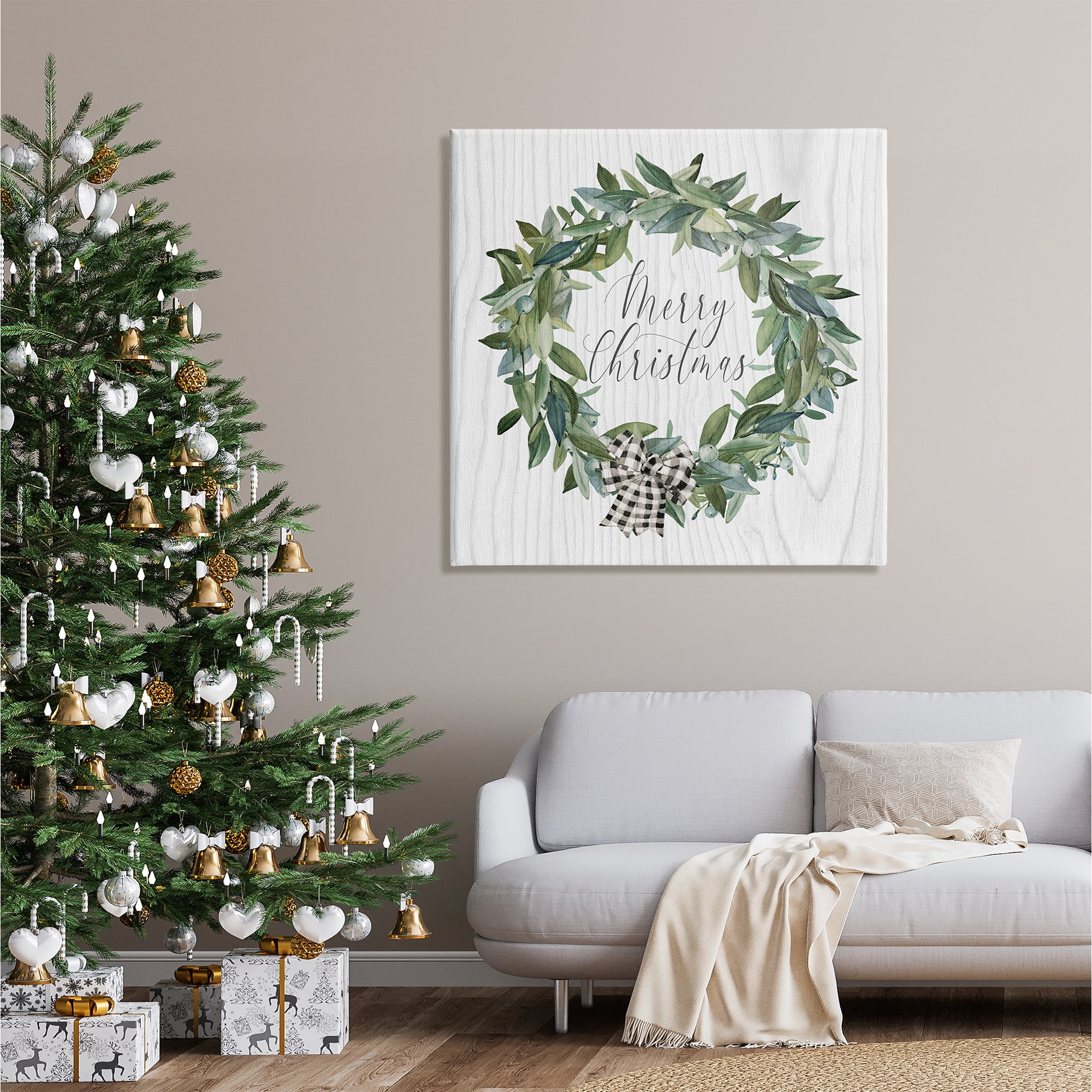 Stupell Industries Tartan Bow Wreath Holiday Painting Gallery Wrapped Canvas Print Wall Art, 36 x 36