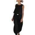 thumbnail image 2 of Chbgutlmr Womens Cotton Linen Sets Sleeveless Crew Neck Crop Tank Tops Cinch Bottom Elastic Waist Joggers Casual Loose Summer 2 Piece Outfits, 2 of 9