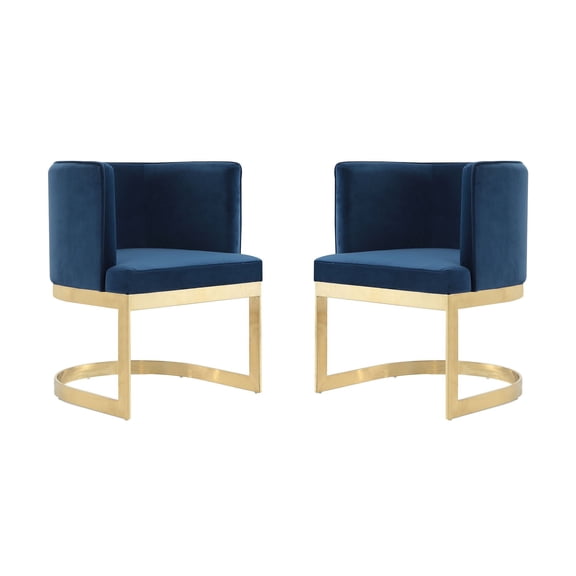 Manhattan Comfort Aura 18.9" Velvet Dining Chair in Royal Blue (Set of 2)