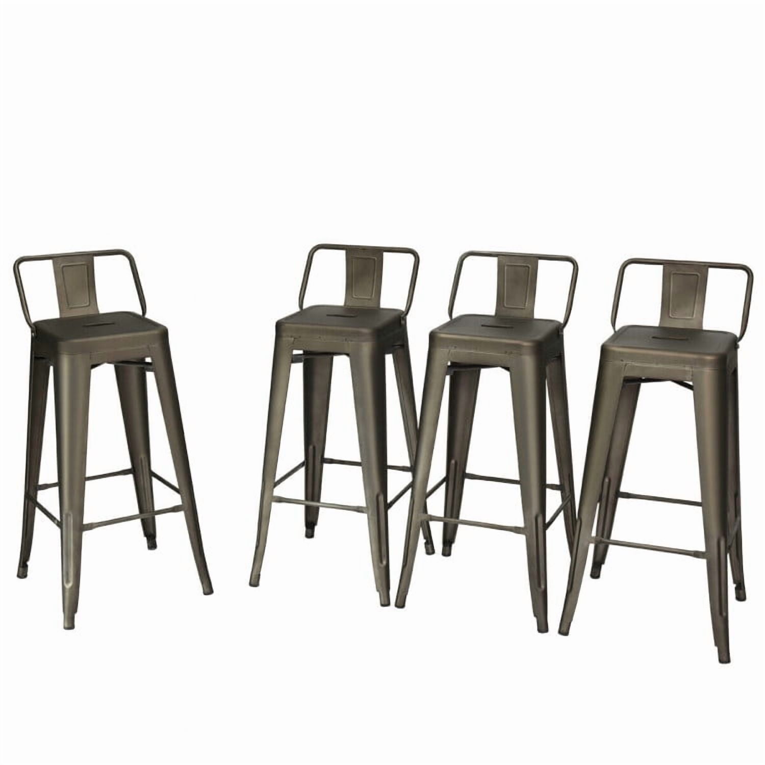 Demi Bonn 30" Set of 4 Metal Counter Height Barstools with Low Back and Rubber Feet, Modern Dining Chair, Brown