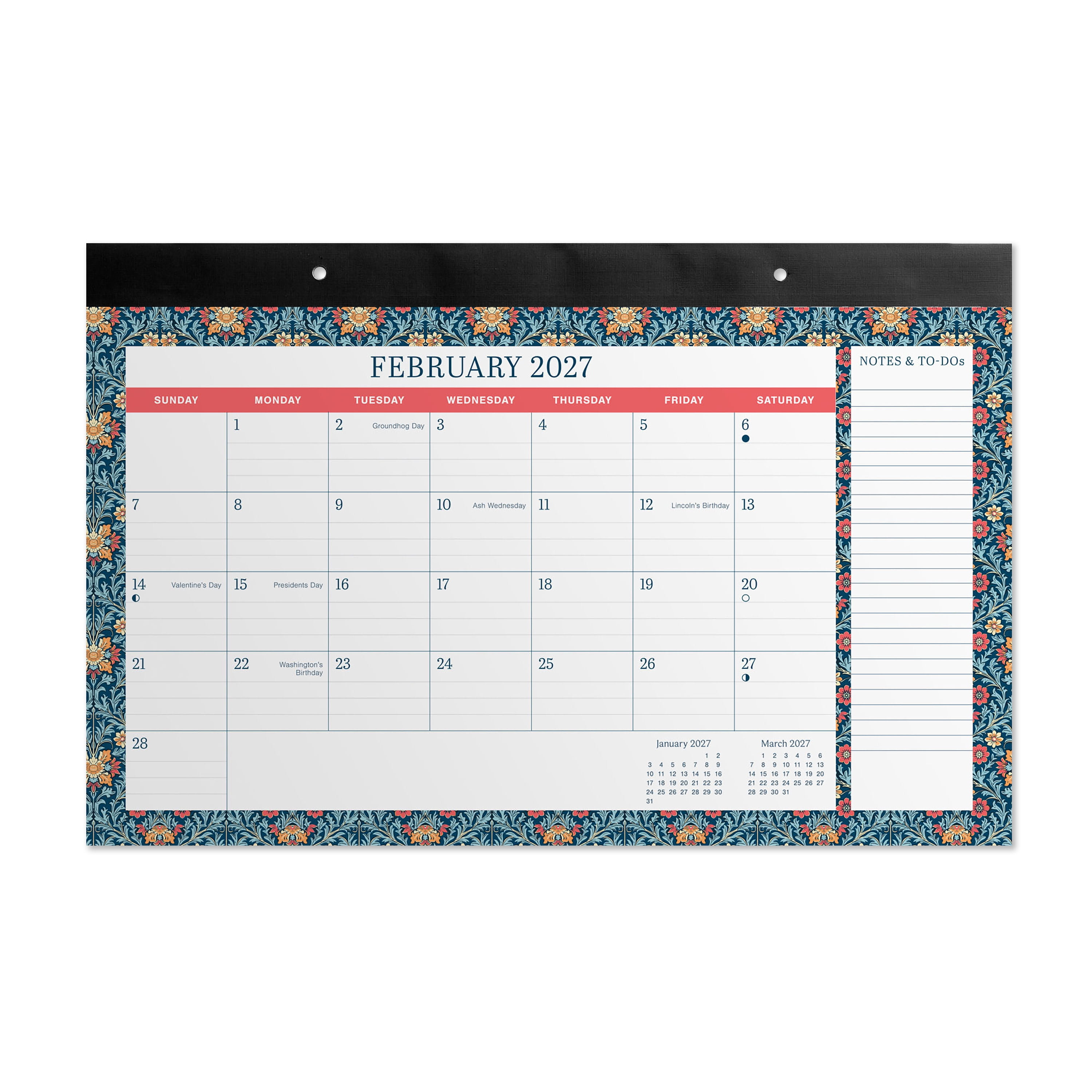 Pen+Gear Vintage Floral Desk Pad Calendar 2027, 17x11 Inches, January to December
