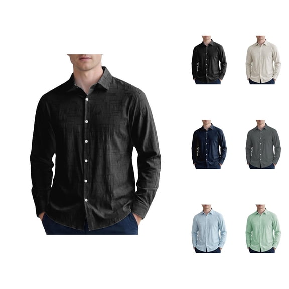 Cotton Linen Business Casual Dress Shirts for Men Lightweight Long Sleeve Button Down Collared Work Shirts