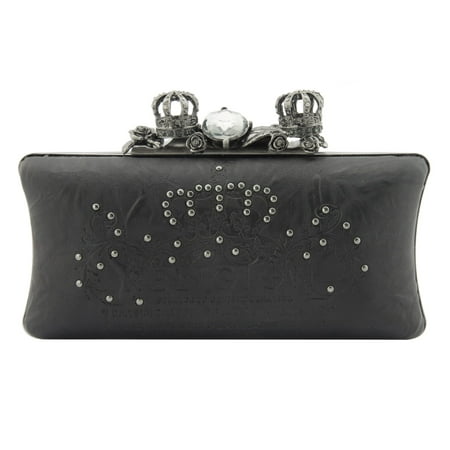 Religion Black Sovereign Knucklebuster Detailed Hard Clutch Handbag Bag Na1109