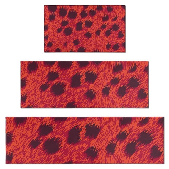 Red Cheetah Leopard Pattern Kitchen Rugs Sets Of 3,Kitchen Runner Rugs Non Skid Washable,Decorative Kitchen Floor Mats for Kitchen,Sink,Laundry,17"x30" 17"x47" 17"x59"