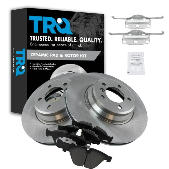 TRQ Front Brake Pad & Rotor Kit Brake Pads Brake Rotor Ceramic Fits Select 2009-2011 BMW 335d 2007-2013 335i 2009-2013 335i xDrive 2011-2013 335is 2007-2008 335xi 2013-2015 X1