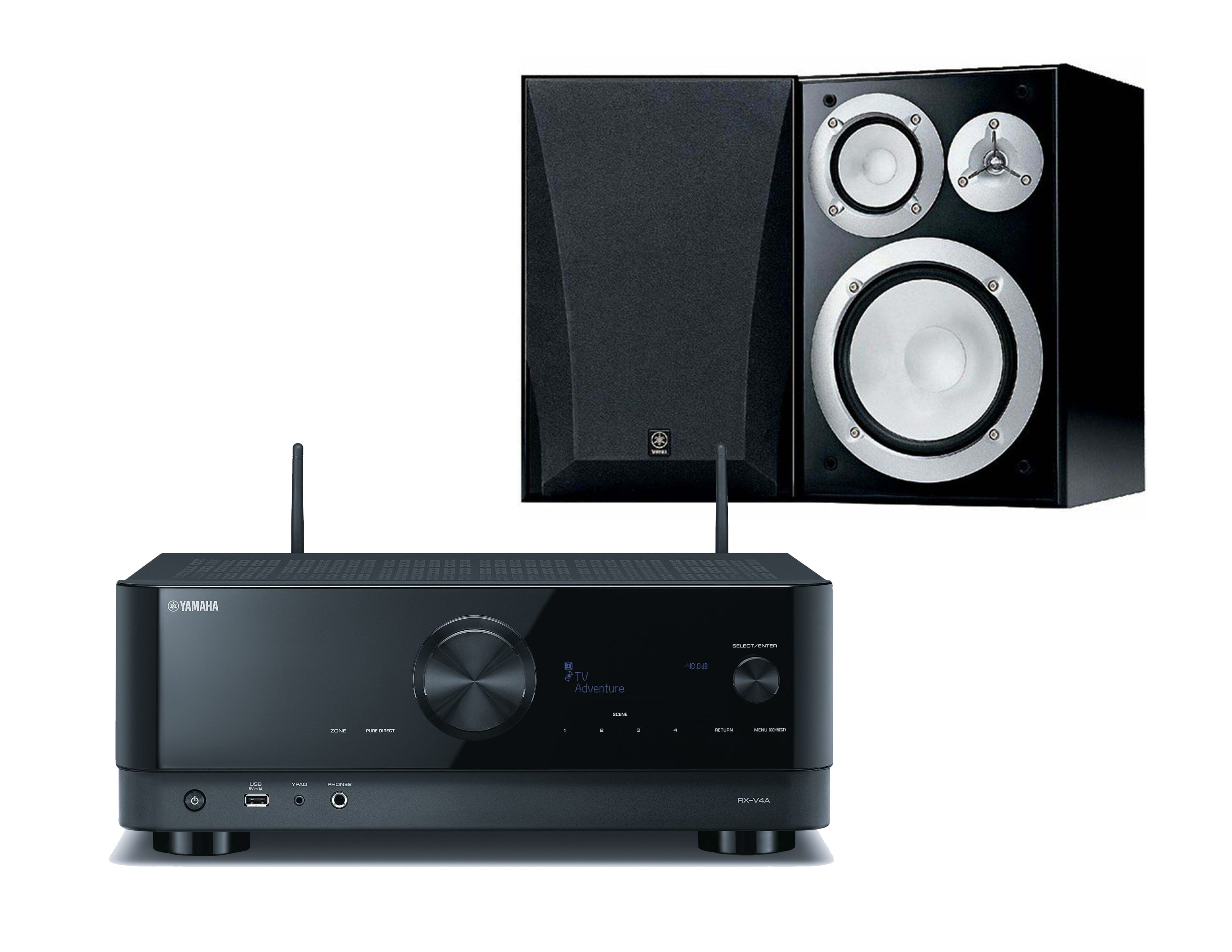 skulder Dinkarville essens Yamaha RX-V4A 5.2-Channel AV Receiver with 8K HDMI and MusicCast +Bookshelf  Stereo Speakers - Walmart.com