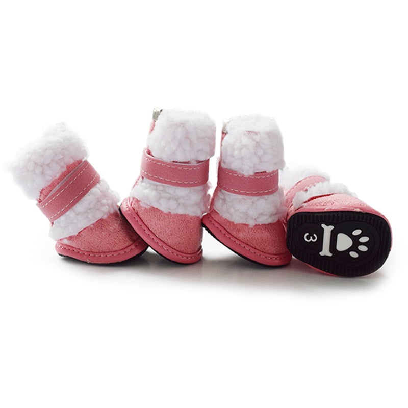 4pcs Winter Dog Shoes Pet Small Dog Warm Cashmere Snow Boots Winter