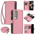 thumbnail image 1 of Wallet Case Compatible with Samsung Galaxy Z Fold 3 5G, Luxury ID Cash Credit Card Slots Zipper Holder Carrying Pouch Folio Flip PU Leather Cover [Detachable Crossbody Strap & Wrist Strap], Pink, 1 of 8