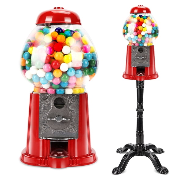 15 Inch Commercial Red Big Gumball Machine With Stand Key-Operated Uncharged Candy Dispenser Machine Bubble Gum Machine Coin Operated Metal Candy Machine Halloween Christmas Fun Party Gift XH,
